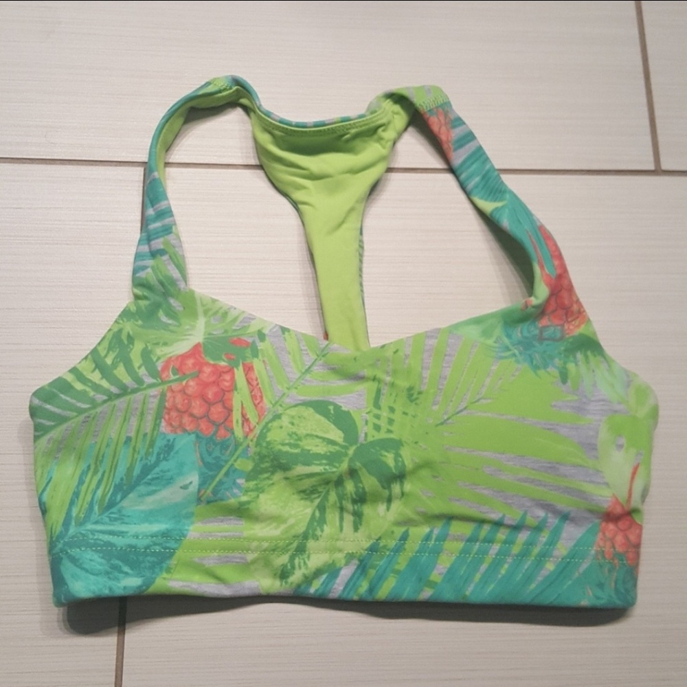 Lorna Jane Green Leaf Print Racerback Sports Bra